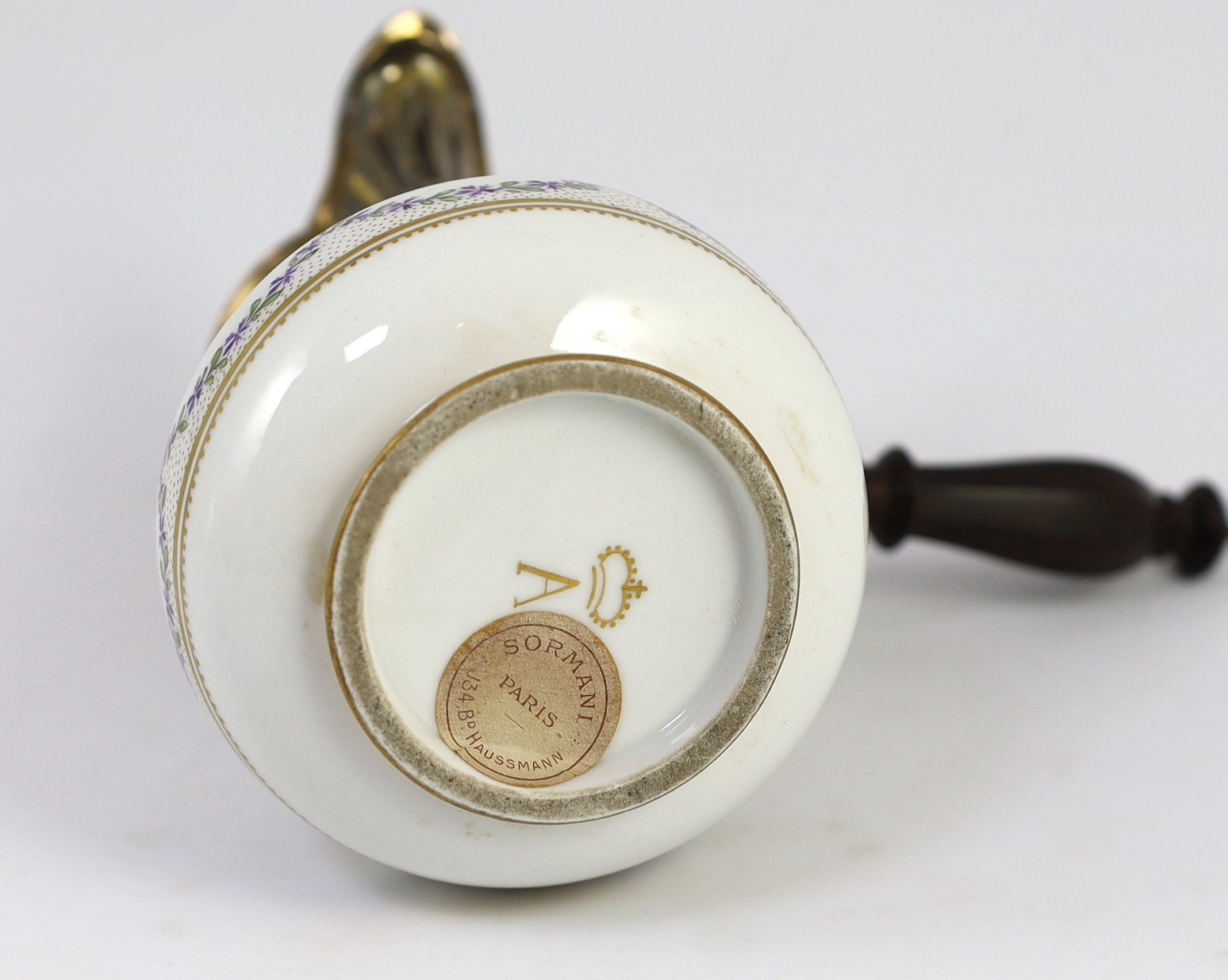 A 19th century Paris porcelain silver gilt mounted chocolate pot, 21 cm high